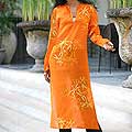 Women's Cotton 'Orange Dragonfly Mysteries' Caftan (Indonesia)