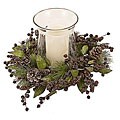 Green/ Burgundy Berry-n-Pine Glass Hurricane Lamp