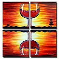 'Vino Sunset' 4-piece Canvas Art