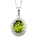 14k White Gold Peridot and 1/10ct TDW Diamond Oval Necklace