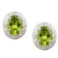 14k White Gold Peridot and 1/5ct TDW Diamond Oval Earrings