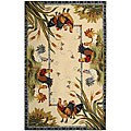 Hand-hooked Roosters Wool Rug (7'9 x 9'9)