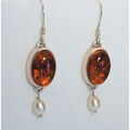 Sterling Silver 'Earth Woman' Amber/ FW Pearl Earrings (USA)