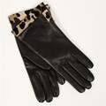Portolano Women's Leather Leopard Trim Gloves