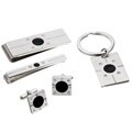 Stainless Steel Men's Black Enamel and Cubic Zirconia Jewelry Set