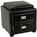 Metro 2-drawer Black Leather Storage Ottoman