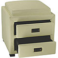 Metro 2-drawer Off-white Leather Storage Ottoman