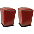 Mason Leather Red Ottomans (Set of 2)