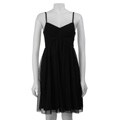 Calvin Klein Women's Black Pleated Bodice Mesh Dress
