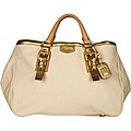 Prada Beige and Bronze Large Canvas Tote