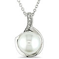 Sterling Silver FW Pearl and Diamond Necklace (9-10 mm)