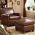 Metropolitan Faux Brown Leather Chair and Ottoman Set