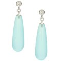 14k White Gold Chalcedony and 1/10ct TDW Diamond Dangle Earrings