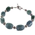 Sterling Silver Green Serpentine Bead Bracelet (Thailand)
