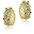 18k Gold over Sterling Silver Diamond and Gemstone Hoop Earrings