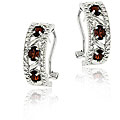 Sterling Silver Garnet and Diamond Half Hoop Earrings