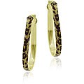 18k Gold over Sterling Silver Enamel Leopard Print Hoop Earrings