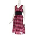 Mint Green Women's Fuschia Gingham Empire Waist Dress