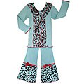 AnnLoren Boutique Girl's Blue Cheetah Outfit