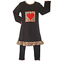AnnLoren Trendy Girls' Black and Red Leopard Heart Outfit
