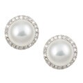14k Gold FW Pearl and 1/6ct TDW Diamond Earrings (6.5-7 mm)