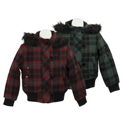 KC Collection Girl's Plaid Wool Blend Bomber Jacket