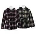 KC Collection Girl's Wool Blend Belted Plaid Jacket