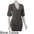 Qi Women's Cashmere V-neck Blouson Sleeve Top