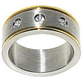Stainless Steel with Goldtone Edges Cubic Zirconia Ring