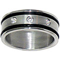 Stainless Steel with Black Rubber Cubic Zirconia Ring