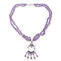 Sterling Silver 'Cascade' Beaded Amethyst Necklace (India)