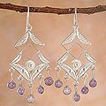 Silver 'Filigree Maze' Amethyst Chandelier Earrings (Peru)