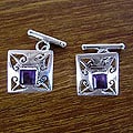 Sterling Silver Amethyst 'Love Quadrant' Cuff Links (India)