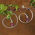 Sterling Silver Amethyst 'Lilac Spiral' Half Hoop Earrings (Peru)