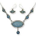 Sterling Silver 'Peaceful Sea' Chalcedony Jewelry Set (India)