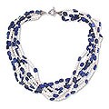 Sterling Silver 'Mystic Blue' Pearl Lapis Lazuli Necklace (India)