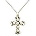 Sterling Silver 'Radiant Cross' Pearl Cross Necklace (India)