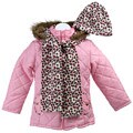 Bongo Toddler Girl's Cheetah Lining Puffer Coat with Scarf and Hat Set