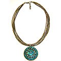 Brass Turquoise Round Mosaic Necklace (India)