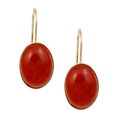 14k Yellow Gold Red Jade Oval Earrings