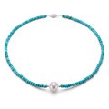Sterling Silver Turquoise/ Freshwater Pearl Necklace (12-13 mm)