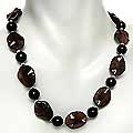 Sterling Silver Black Onyx and Red Tiger's Eye Necklace