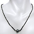 Silver Black Pearl and 20ct TDW Black Diamond Necklace (11-12 mm)