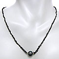 Silver 1/5ct TDW Black Diamond/ Tahitian Pearl Necklace (11-12 mm)