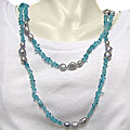 Freshwater Gray Pearl and Green Amethyst Necklace (8-9 mm)