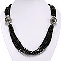 Sterling Silver Black Glass Multi-strand Necklace (Thailand)