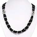 Sterling Silver Black Onyx and Jade Bead Necklace (Thailand)