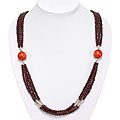 Silver Red Garnet and Agate Beaded Necklace (Thailand)