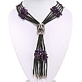 Silver Amethyst and Black Serpentine Lariat Necklace (Thailand)