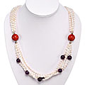 Silver FW Pearl/ Amethyst/ Red Agate Necklace (Thailand)
